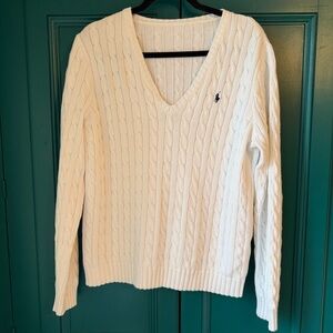 Polo Ralph Lauren Cable Knit Cotton Sweater White Women’s Classic Preppy Sz L